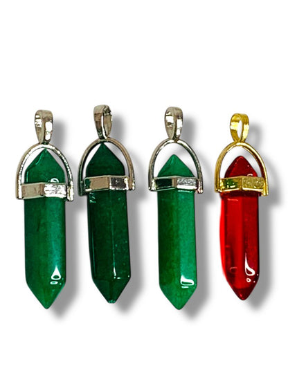 Lot of 4 Hexagonal Pendant Glass Stone 1.5" Drop Red Green
