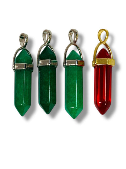 Lot of 4 Hexagonal Pendant Glass Stone 1.5" Drop Red Green