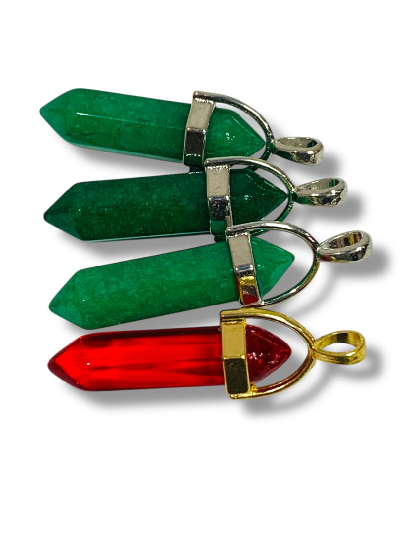 Lot of 4 Hexagonal Pendant Glass Stone 1.5" Drop Red Green