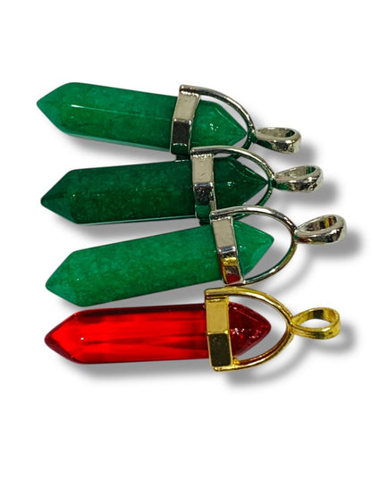 Lot of 4 Hexagonal Pendant Glass Stone 1.5" Drop Red Green