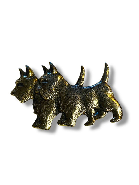 Vintage Brushed Goldtone Twin Scottie Dogs Brooch Pin 1.8"
