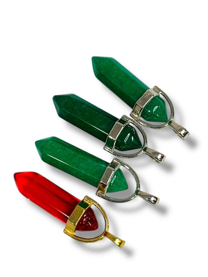 Lot of 4 Hexagonal Pendant Glass Stone 1.5" Drop Red Green