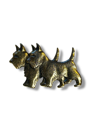 Vintage Brushed Goldtone Twin Scottie Dogs Brooch Pin 1.8"