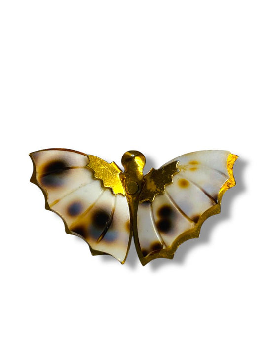 1970s Goldtone and Shell Butterfly Brooch Pin 1.75"