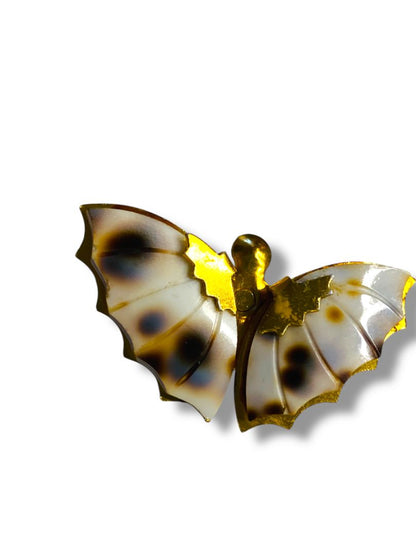 1970s Goldtone and Shell Butterfly Brooch Pin 1.75"