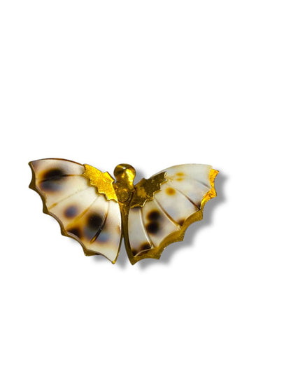 1970s Goldtone and Shell Butterfly Brooch Pin 1.75"