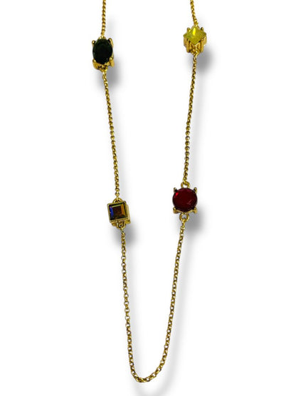 Loft Goldtone Necklace 34" Multicolor Glass Spring Clasp