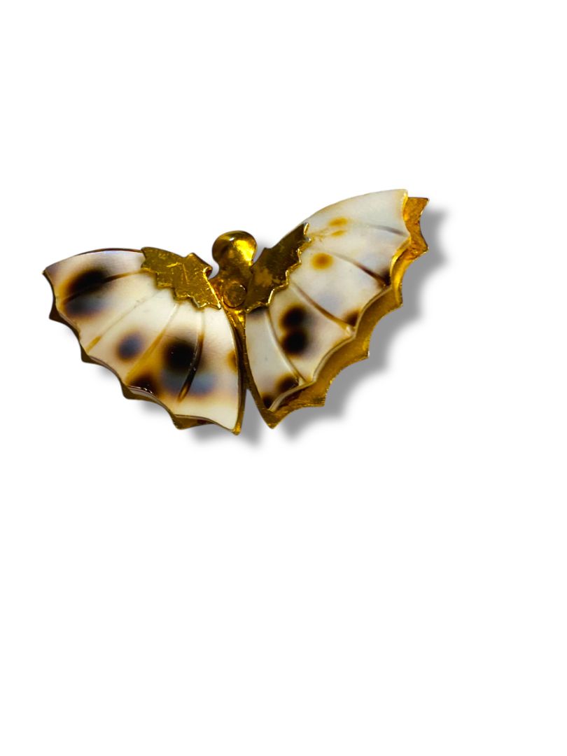 1970s Goldtone and Shell Butterfly Brooch Pin 1.75"