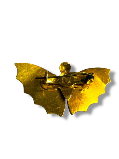 1970s Goldtone and Shell Butterfly Brooch Pin 1.75"