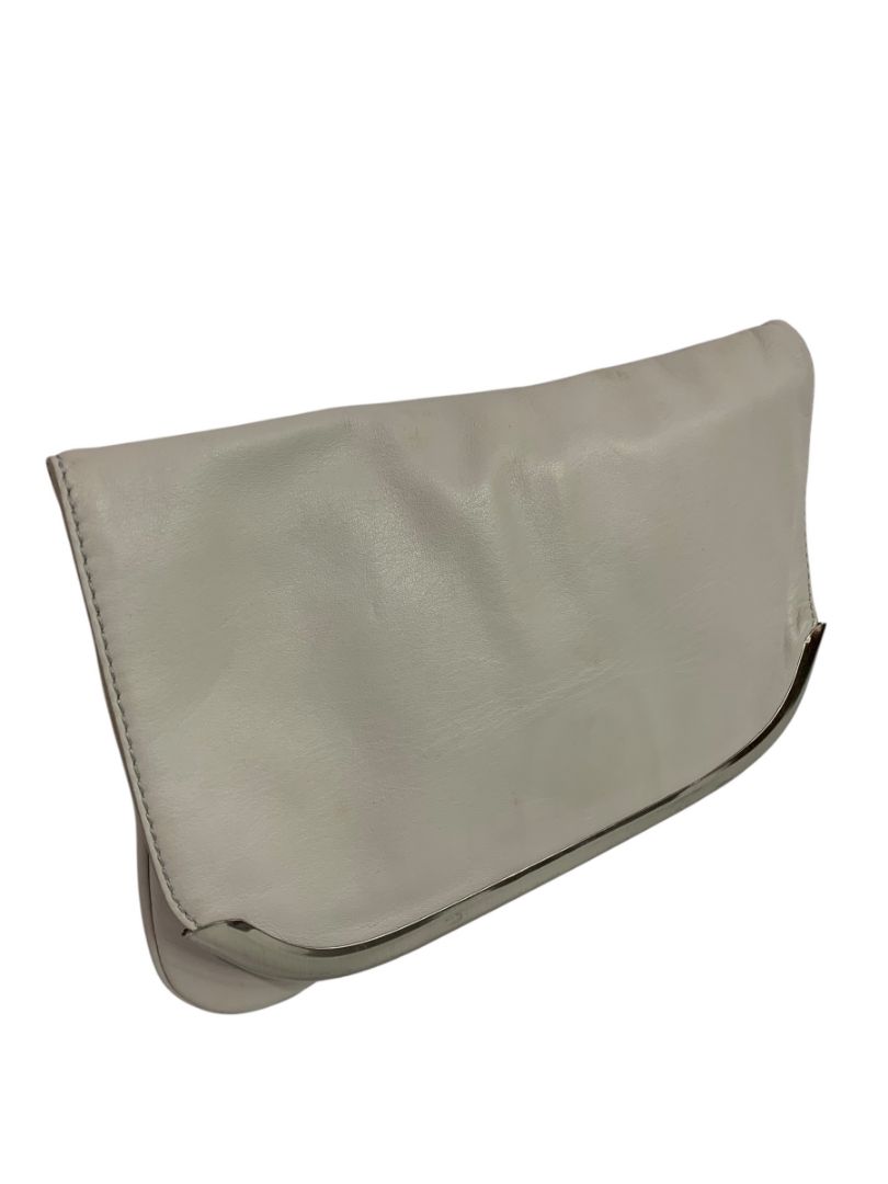 Banana Republic Gray Leather Clutch Purse Silvertone Trim  Magnetic Closure
