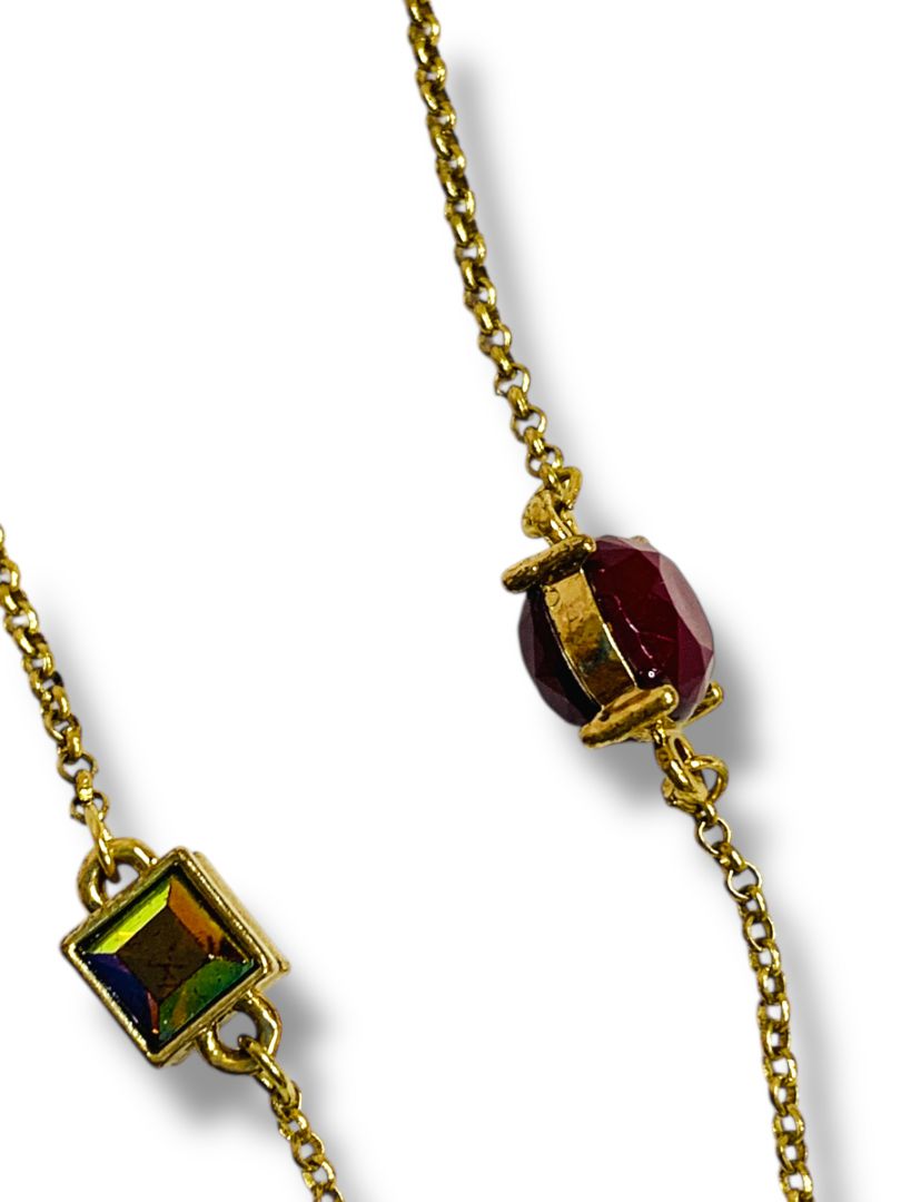 Loft Goldtone Necklace 34" Multicolor Glass Spring Clasp