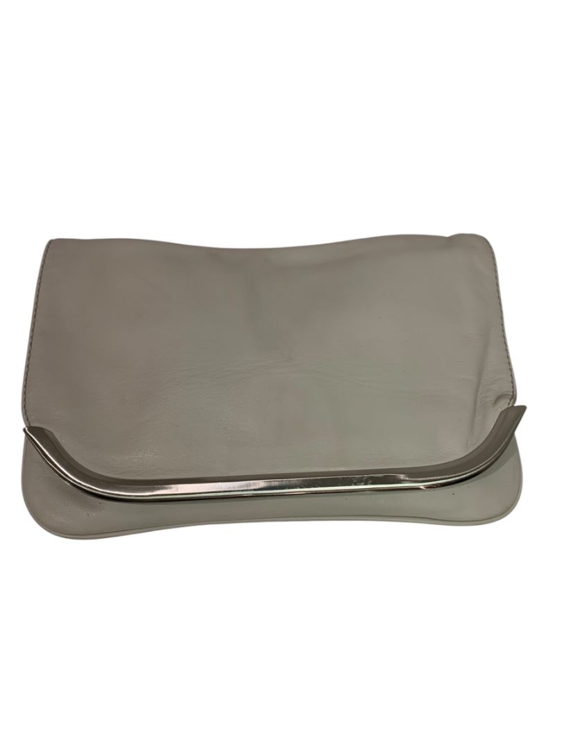 Banana Republic Gray Leather Clutch Purse Silvertone Trim  Magnetic Closure