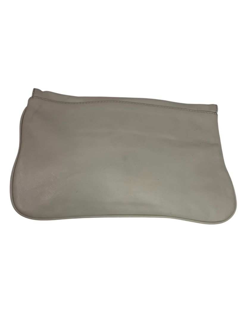 Banana Republic Gray Leather Clutch Purse Silvertone Trim  Magnetic Closure