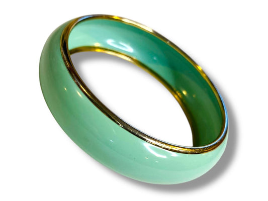Aqua Enameled Goldtone Bangle Bracelet Retro 2.6" Inside Diameter