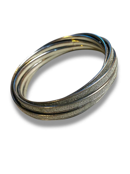 Silvertone Sparkle Interlocking Bangles Bracelet 2.5" Inside Diameter