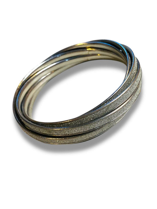 Silvertone Sparkle Interlocking Bangles Bracelet 2.5" Inside Diameter