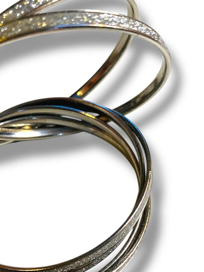 Silvertone Sparkle Interlocking Bangles Bracelet 2.5" Inside Diameter