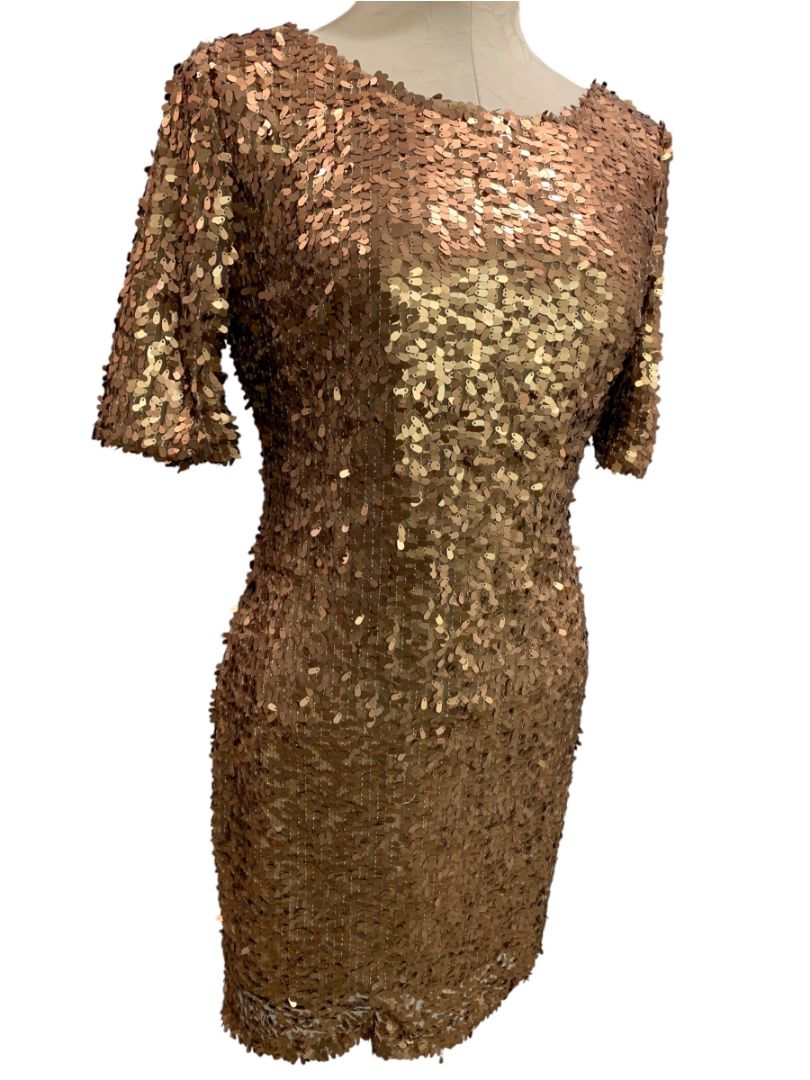 Large Ark & Co Copper Sequin Half Sleeve Scoop Back Dress Fitted