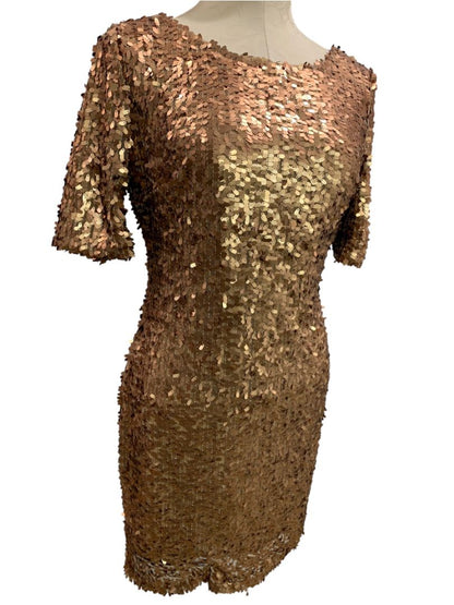 Large Ark & Co Copper Sequin Half Sleeve Scoop Back Dress Fitted