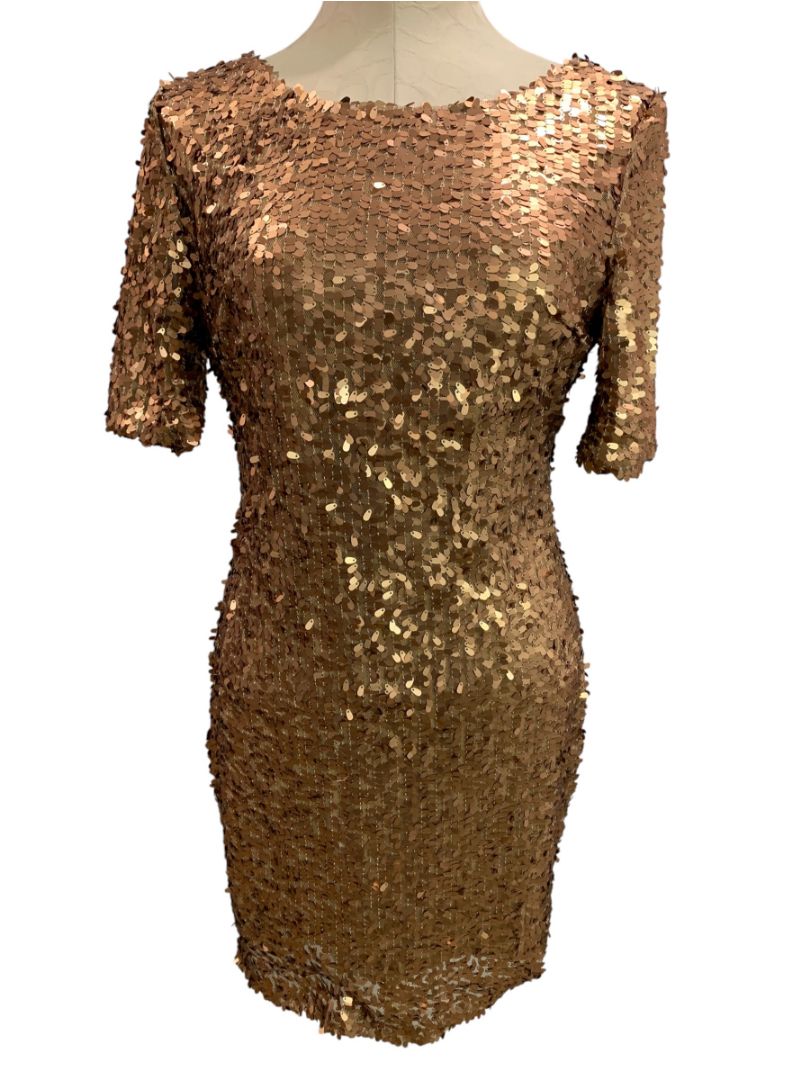 Large Ark & Co Copper Sequin Half Sleeve Scoop Back Dress Fitted