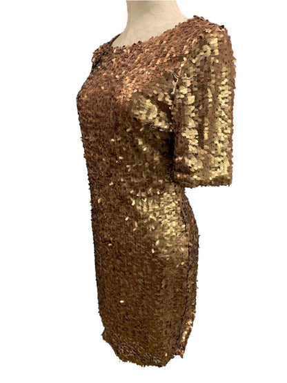 Large Ark & Co Copper Sequin Half Sleeve Scoop Back Dress Fitted