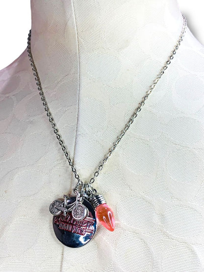 Stranger Things Charm Necklace 18"-19.5" Silvertone Lobster Clasp