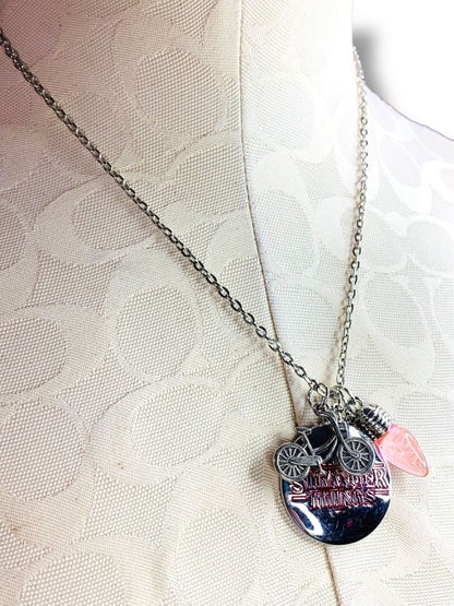 Stranger Things Charm Necklace 18"-19.5" Silvertone Lobster Clasp
