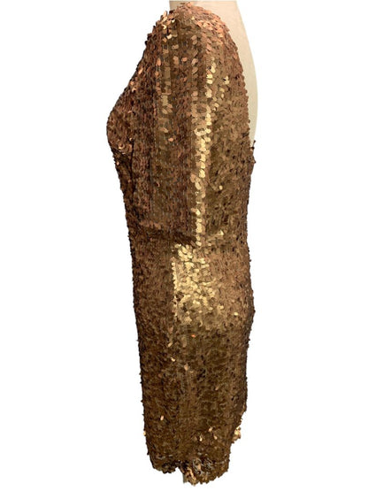 Large Ark & Co Copper Sequin Half Sleeve Scoop Back Dress Fitted