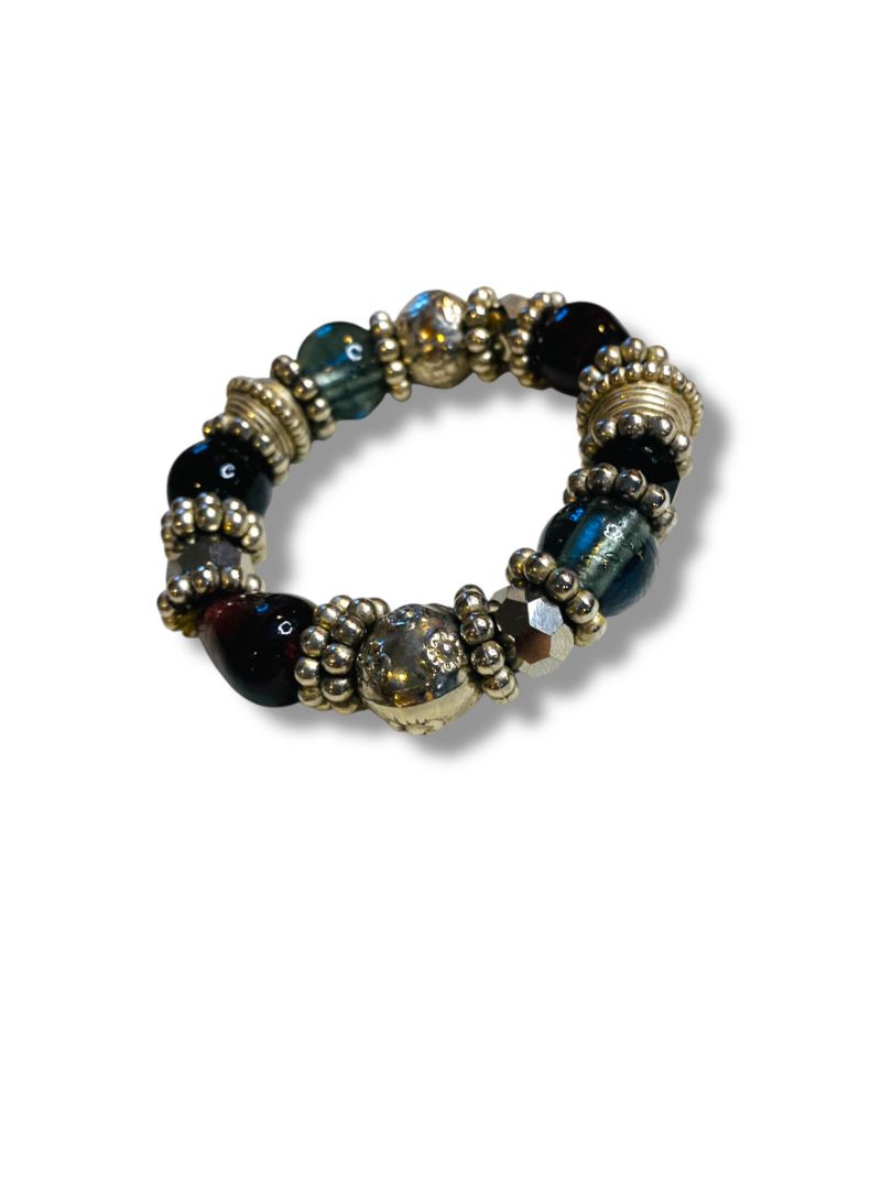 Chunky Silvertone Jeweltone Stretch Bracelet