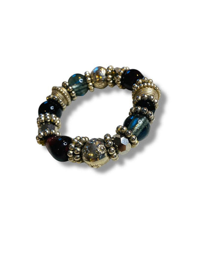 Chunky Silvertone Jeweltone Stretch Bracelet