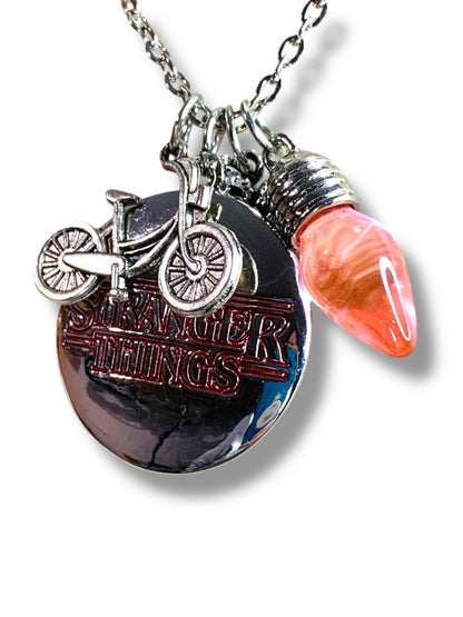 Stranger Things Charm Necklace 18"-19.5" Silvertone Lobster Clasp