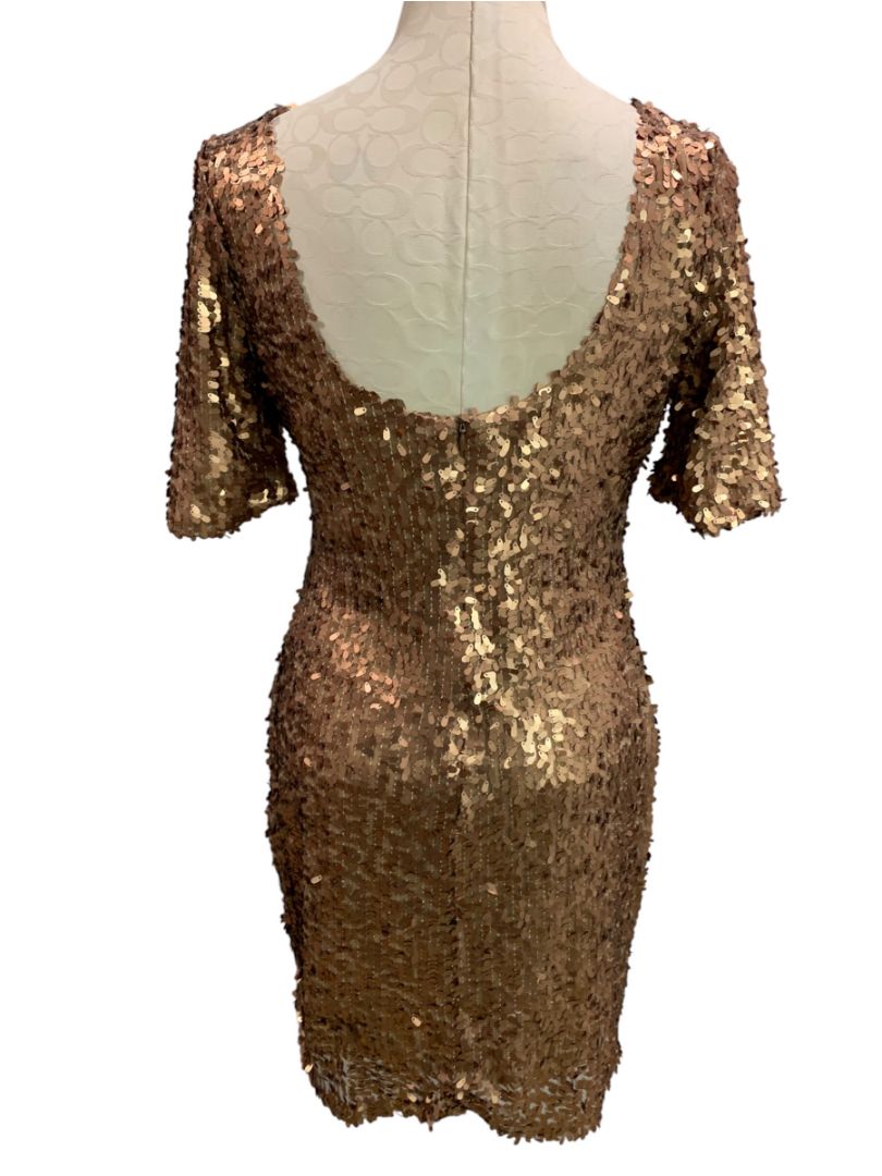 Large Ark & Co Copper Sequin Half Sleeve Scoop Back Dress Fitted