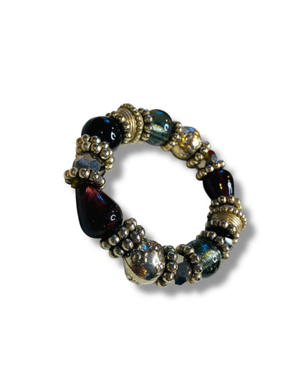 Chunky Silvertone Jeweltone Stretch Bracelet