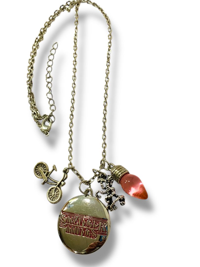 Stranger Things Charm Necklace 18"-19.5" Silvertone Lobster Clasp