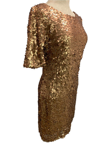 Large Ark & Co Copper Sequin Half Sleeve Scoop Back Dress Fitted