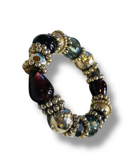 Chunky Silvertone Jeweltone Stretch Bracelet