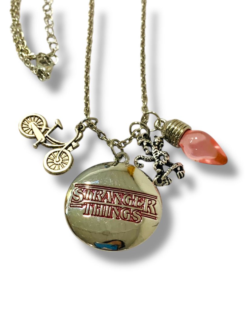 Stranger Things Charm Necklace 18"-19.5" Silvertone Lobster Clasp