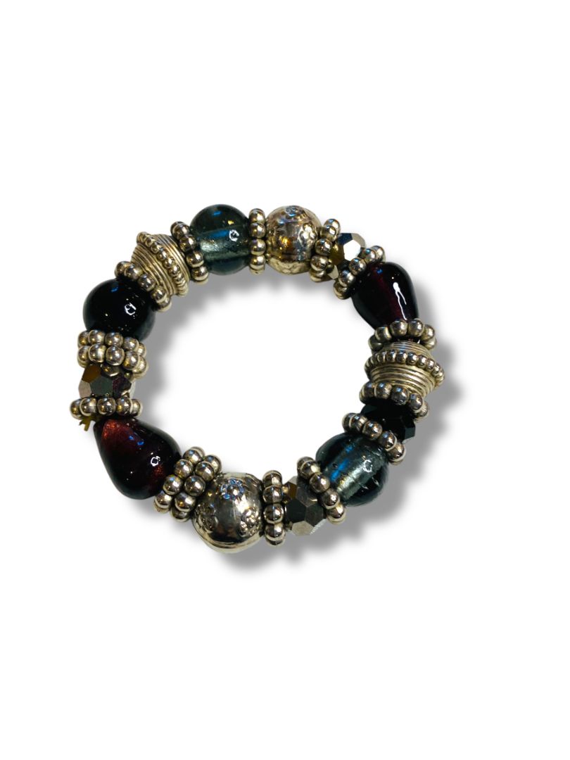 Chunky Silvertone Jeweltone Stretch Bracelet