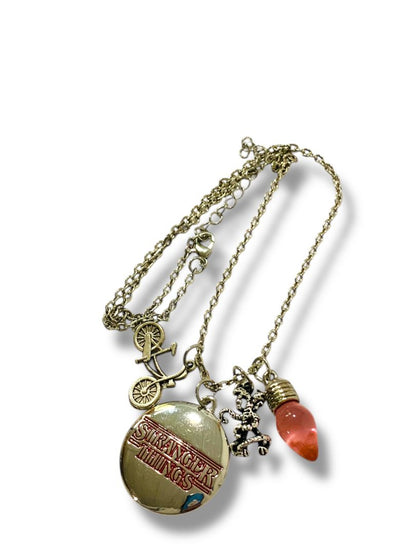 Stranger Things Charm Necklace 18"-19.5" Silvertone Lobster Clasp