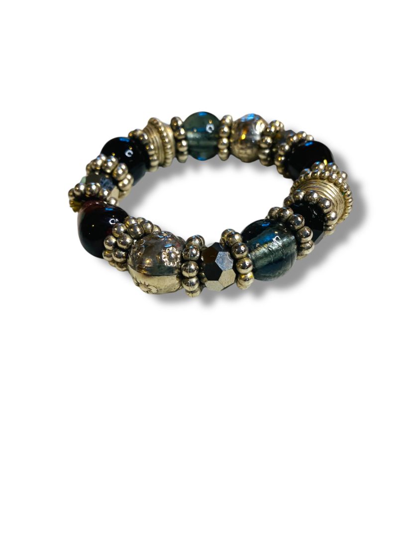 Chunky Silvertone Jeweltone Stretch Bracelet
