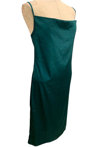 Medium Womens Emerald Green Silky Midi Slip Dress