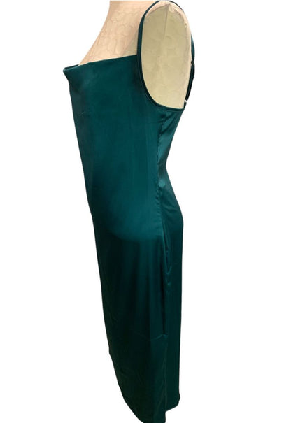Medium Womens Emerald Green Silky Midi Slip Dress