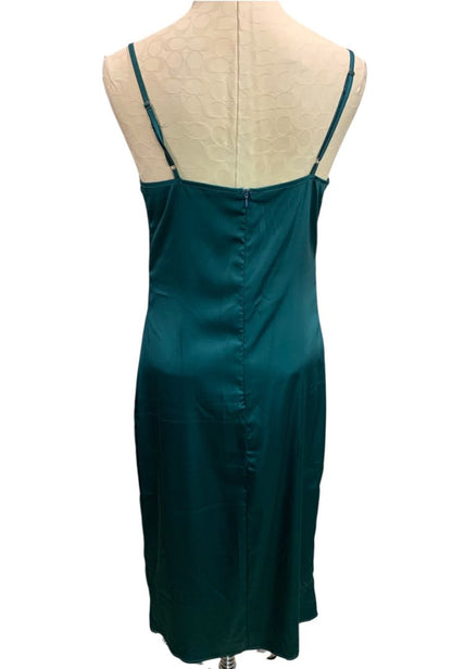 Medium Womens Emerald Green Silky Midi Slip Dress