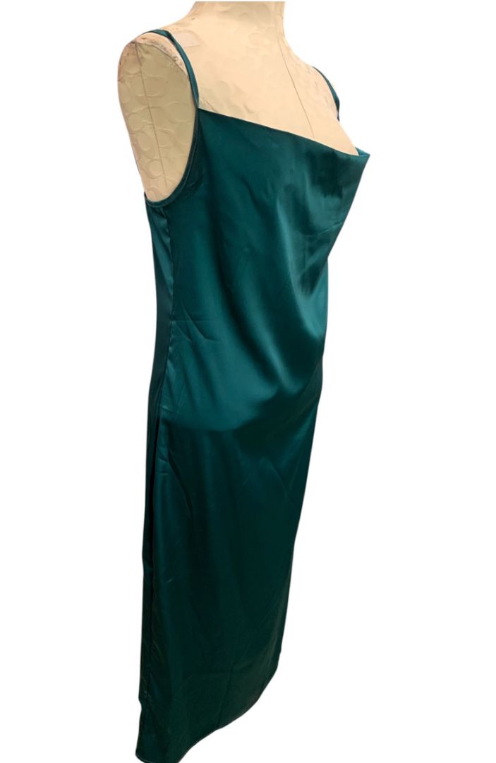 Medium Womens Emerald Green Silky Midi Slip Dress