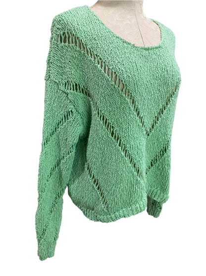 Medium Vintage Havana Womens Green Loose Open Knit Sweater