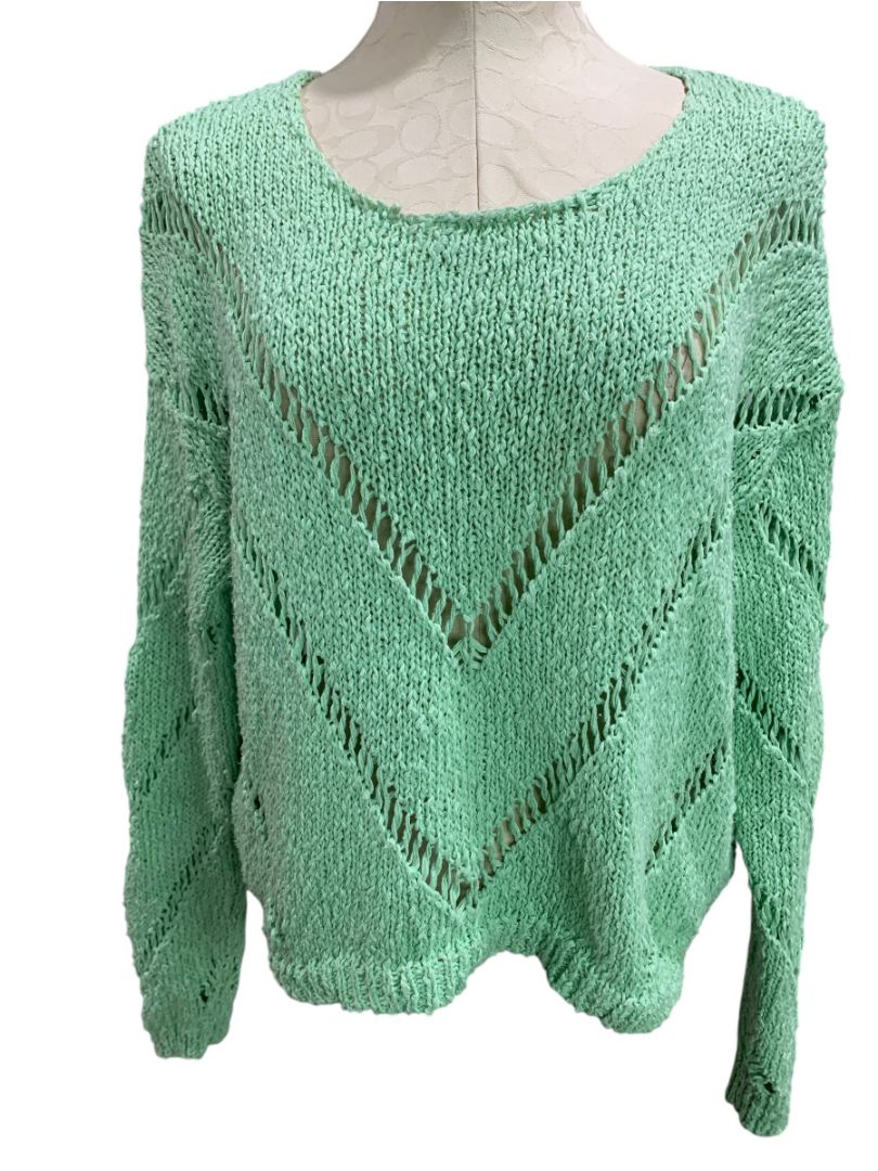 Medium Vintage Havana Womens Green Loose Open Knit Sweater