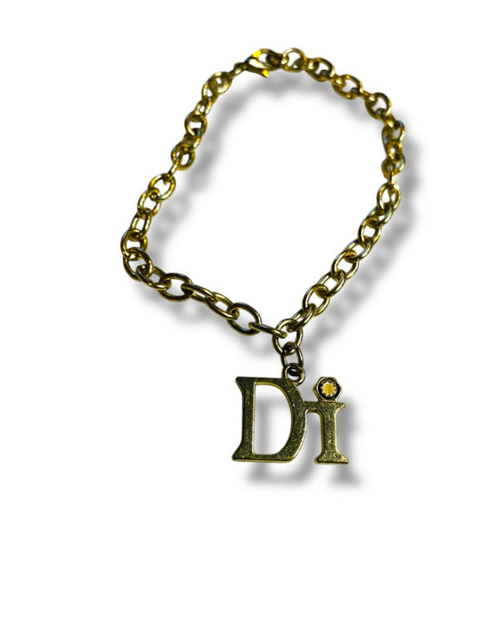 Goldtone Link Bracelet 7.75" Charm "Di" Lobster Clasp