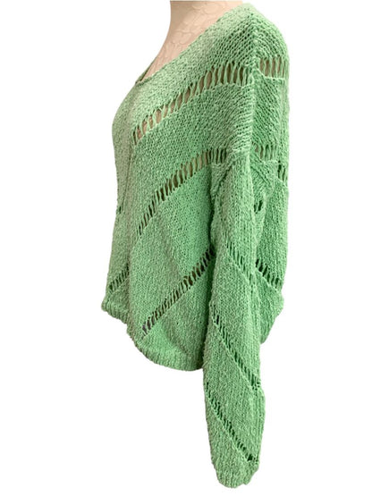 Medium Vintage Havana Womens Green Loose Open Knit Sweater