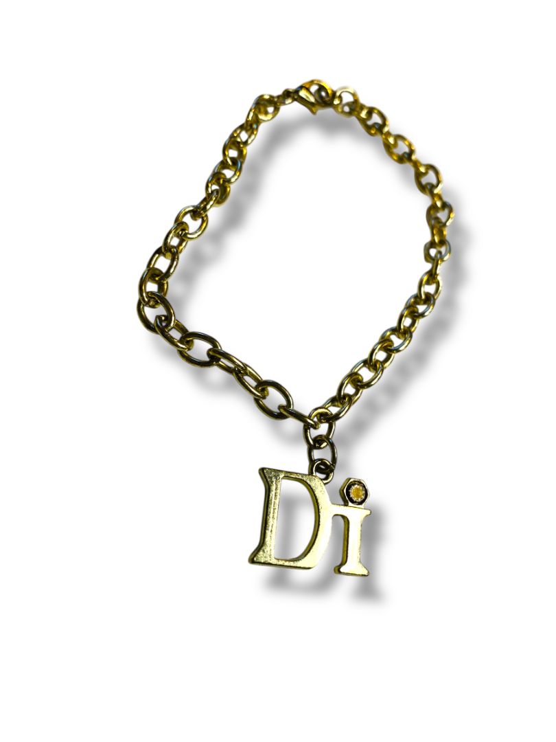 Goldtone Link Bracelet 7.75" Charm "Di" Lobster Clasp