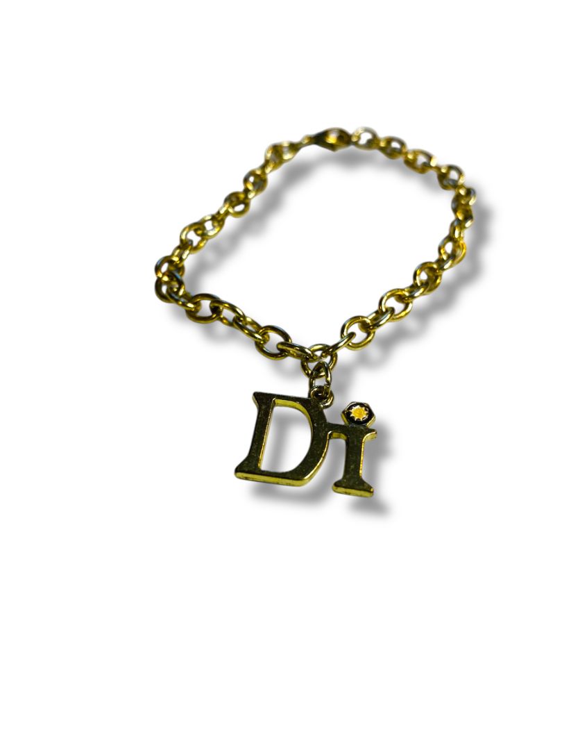 Goldtone Link Bracelet 7.75" Charm "Di" Lobster Clasp
